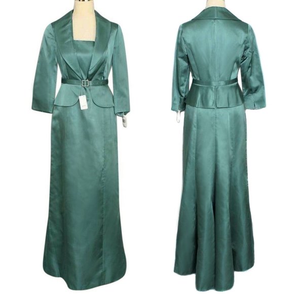RICKIE FREEMAN Teal Silk Formal Evening Gown with Attached Jacket NWT Size 4 - Picture 1 of 6